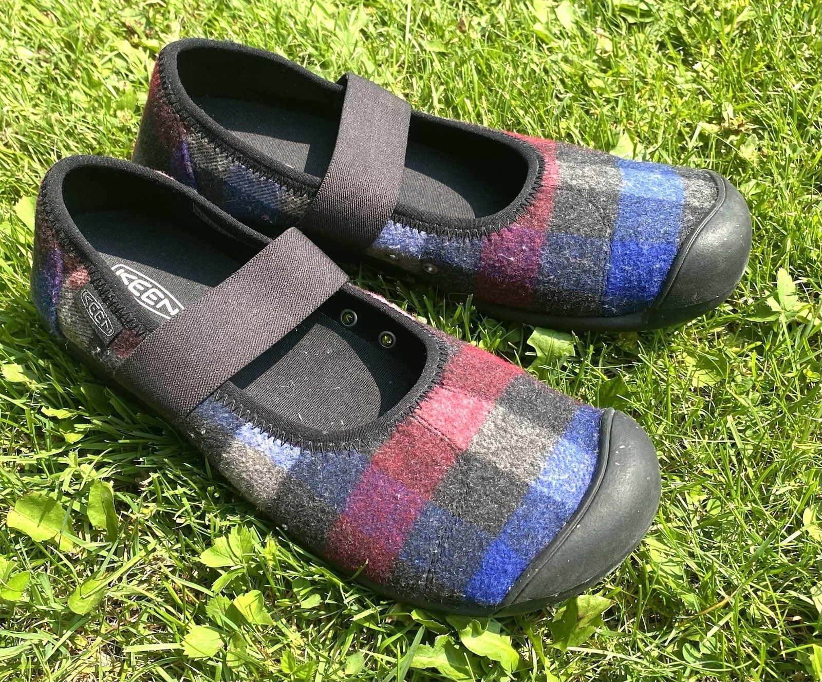 Scarpa Keen donna Siena lana Mary Jane nera blu rossa a quadri piatta taglia 9 5