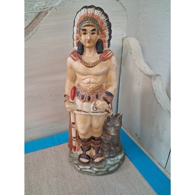 Vtg Ceramic Native American Indian Chief Figurine Animal Companion Taiwan 7.5'' H