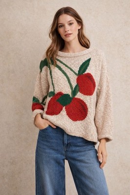 Rare Cherry Sweater Women M Oversized Kitsch Twee Dopamine Fun Fruit Drop Should