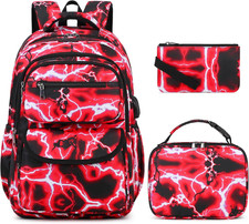 Backpack for Boys, Lightning School Bags with Lunch Bag  Pen Case for Kids, Boo