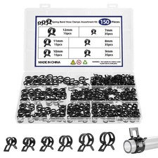 150Pcs Spring Band Hose Clamps Assortment Kit, Fuel Line Clamps, Black