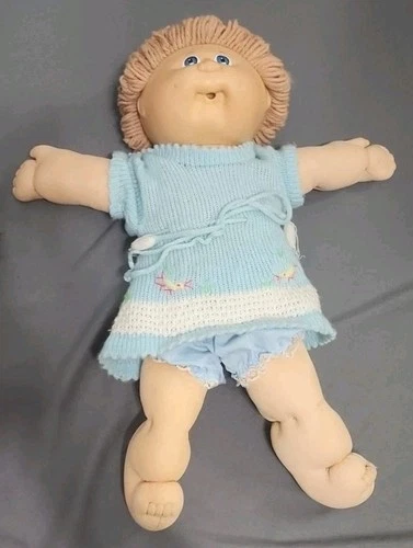Cabbage Patch Kids 1982 Coleco Doll Curly Blond Hair Blue Eyes Soft Body Vintage