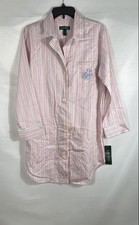 Lauren Ralph Lauren Women's Pink Blue Stripe Cotton Sleep Shirt Nightgown NWT M