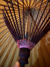 2 Vintage Japanese Wagasa Parasol Umbrella bamboo Hand Painted Asian Decor Pair