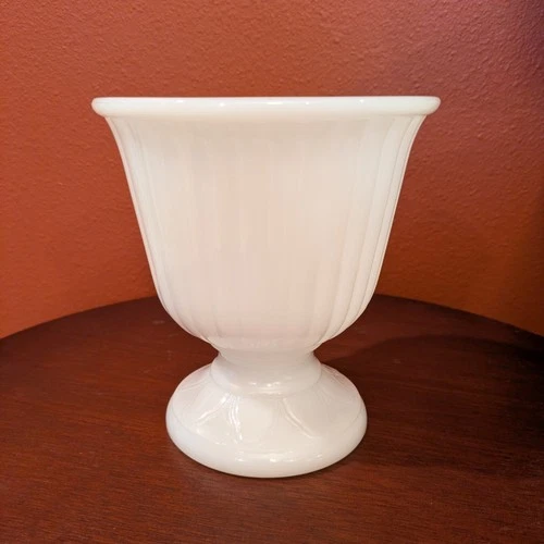 Vintage Inarco Milk Glass Ribbed Pedestal Compote Vase Planter