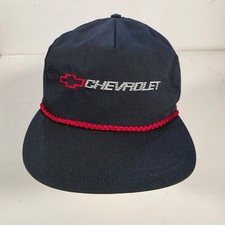 Vintage Chevrolet Rope Hat Navy Blue Snapback Cap Made in USA Chevy Trucker Hat