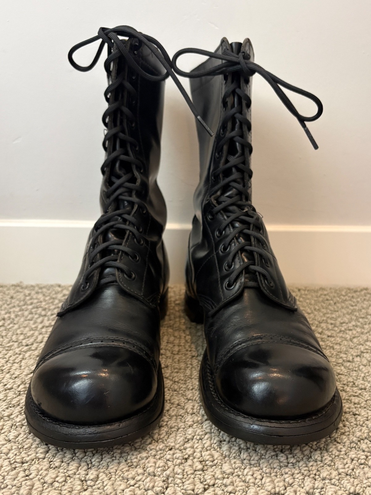 Vtg 60's Corcoran Stoughton 1500 Paratrooper Jump Boots Black Leather Cap Toe 9D