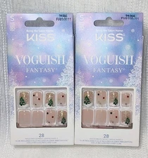 TWO PACK Kiss Voguish Fantasy Holiday Manicure Glue-On Nails Christmas Tree