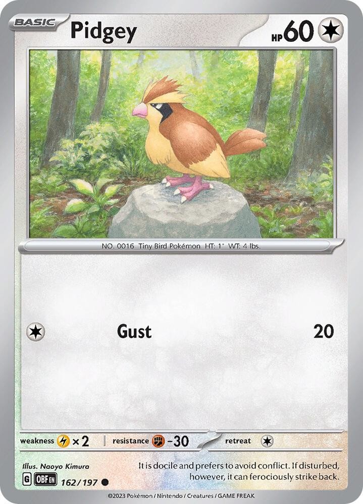 Pidgey 162/197 Reverse Holo SV03: Obsidian Flames NM Pokemon - English