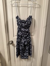 Athleta Black/White Ikat Sweetheart Spaghetti Strap Fit & Flare Dress 8