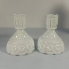 Pair 2 LE Smith Moon and Star Milk Glass Candleholder Candle Stick Holders 4.5"