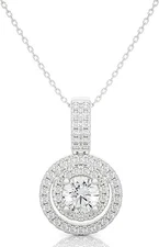 1/2 to 5/8 Carat Diamond Double Halo Pendant Necklace 14k(F-G,SI2-I1,cttw)