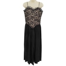 VTG Women 12 Junior 11Black Flower Floral Lace Sequin Spaghetti Strap Dress USA