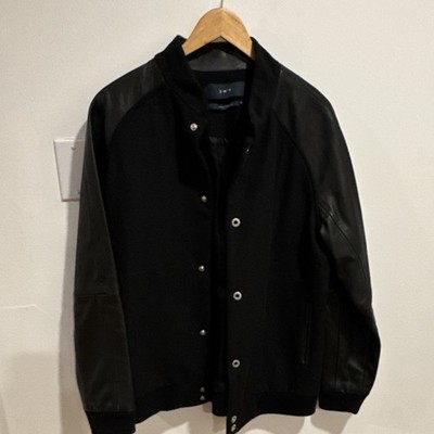 3.W.Y XL Black Varsity Jacket Wool Blend Leather Sleeves Made in USA