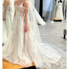 Custom Boho Colorful Embroidery WeddingDress vestidos de novia Aline Court Train