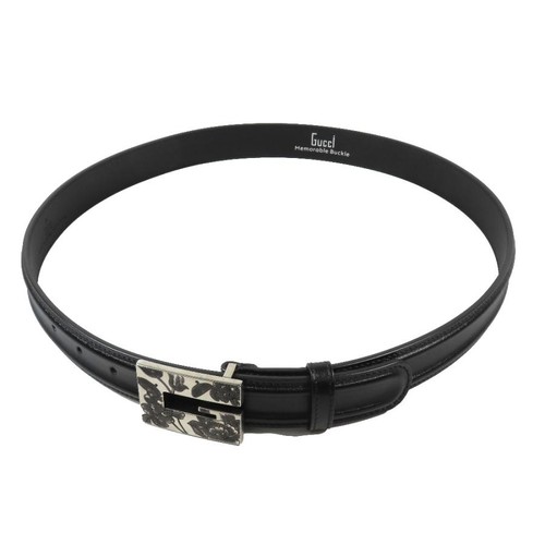 Used Good Condition GUCCI G Square Flower Buckle Belt Leather Memorable Buckle