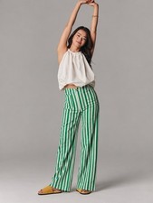 Anthropologie Maeve The Colette Striped Full-Length Wide-Leg Pants US 28