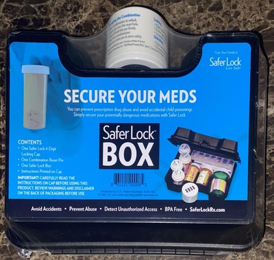NEW Safer Lock Box Safe Case Medication Secure 4 Digit Combination Locking Cap