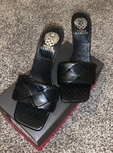 Vince Camuto Endonta pintucked braided Leather stiletto sandal 8 Black | eBay
