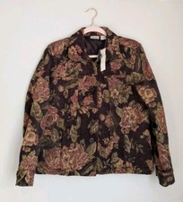Nwt Vintage Erika Women's Brown Floral Jacket Textured Collar Size Petite Medium