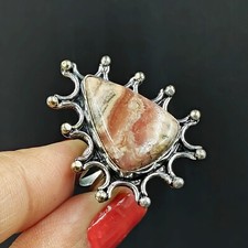 Natural Rhodochrosite Pear Gemstone 925 Sterling Silver Ring Size-7.5 US