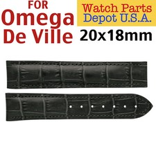 Alligator Grain Replacement Black Leather Band for Omega De Ville 20mm x 18mm 