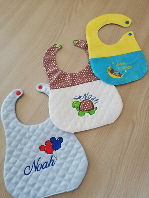 Set Da 3 Bavaglini Neonato Personalizzati Con Nome - In Cotone Ipoallergenico, Idea Regalo Utile E Carina - Foto 14