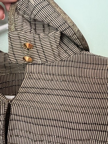Vintage Geoffrey Beene 14 Gold Stripe Long Aleeve Silk Shift Dress w - Picture 3 of 13