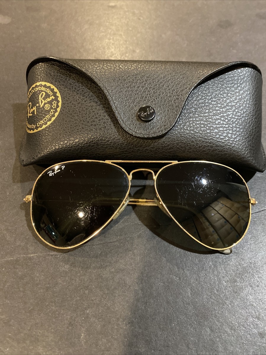 RAY BAN Aviator Polarized 58[]14 Golden Frame Sunglasses | eBay