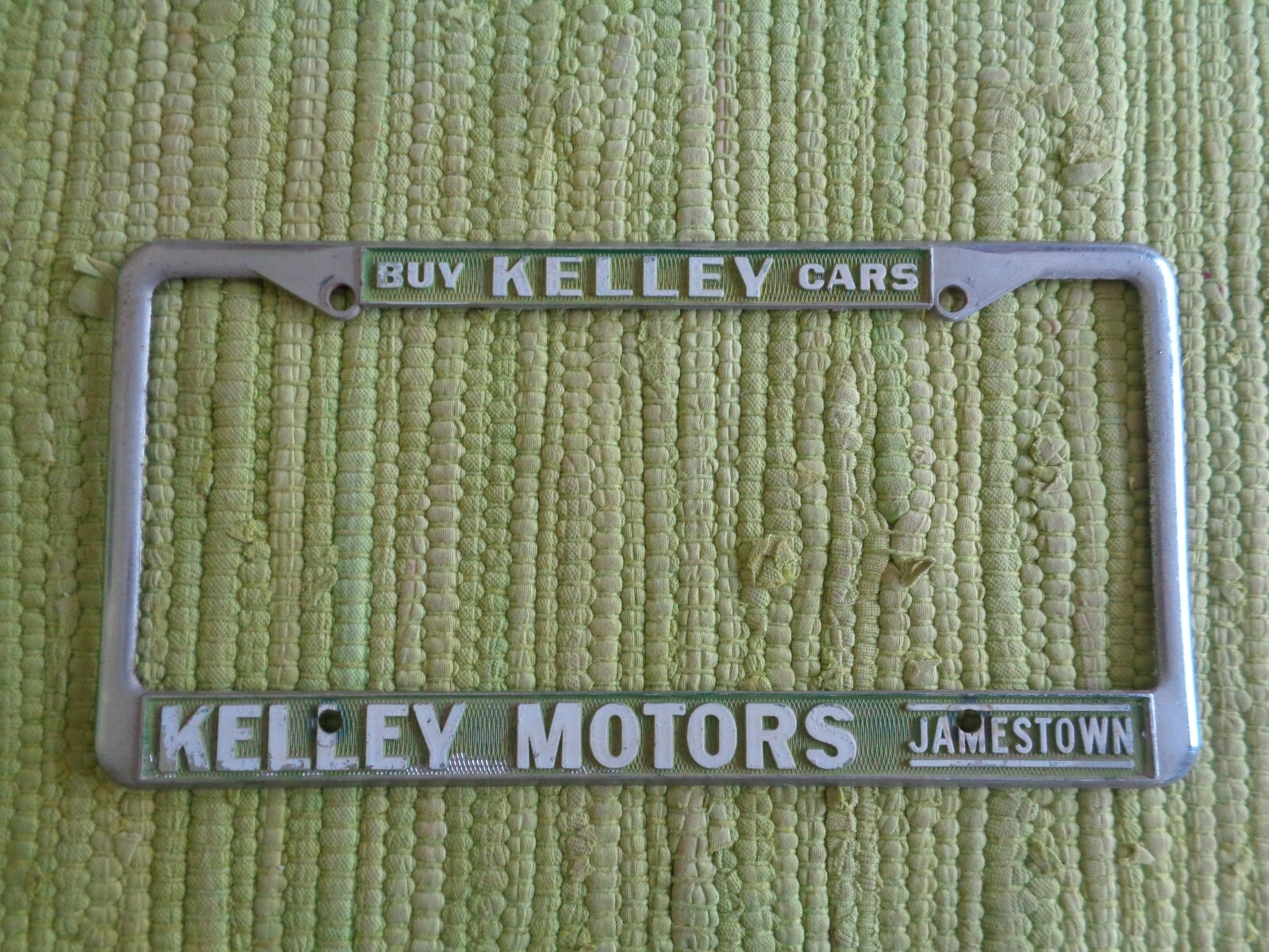 Vintage Kelley Motors Chevrolet Dealer LICENSE PLATE FRAME Jamestown