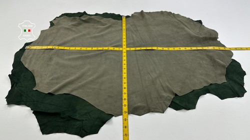 KHAKI  GREEN & BOTTLE 2 SHADES SUEDE Lamb Leather 2 skins 10+sqf 0.6mm #C4175 - Picture 5 of 8