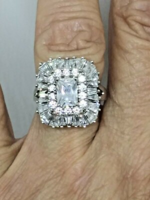 Swarovski CZ Emerald Cut Ring with Baguettes and Rounds Size