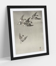 OHARA KOSON, "STARLING IN THE RAIN" - GERAHMTES WANDBILD POSTER PAPIERDRUCK