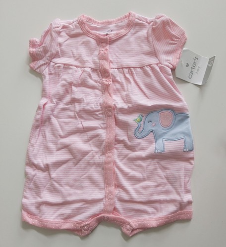 Carter's baby girl pink striped elephant romper creeper short-all one piece 6M