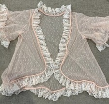 VINTAGE PEACH COLORED SHEER LACE PEIGNOIR JACKET