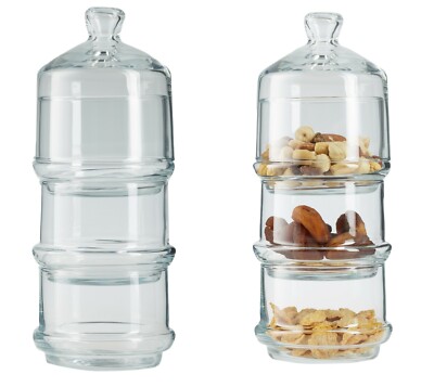 (2er Pack) 3 Ebenen stapelbare Nüssen Lebensmittel Glas Aufbewahrungsglas Süßigkeiten Behälter