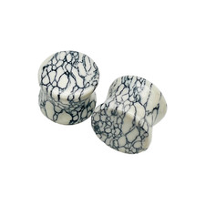 Howlite Crystal Ear Plugs Size 8g-54mm Set of 2 Black & White Marble