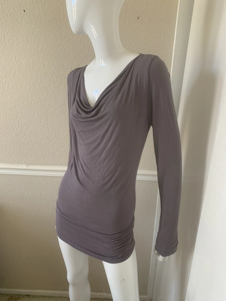 MAJESTIC PARIS Gris EXTRA FINO SUPERLAVADO Jersey Viscosa Drapeado Capucha Cuello Top 3 Foto 2 de 4