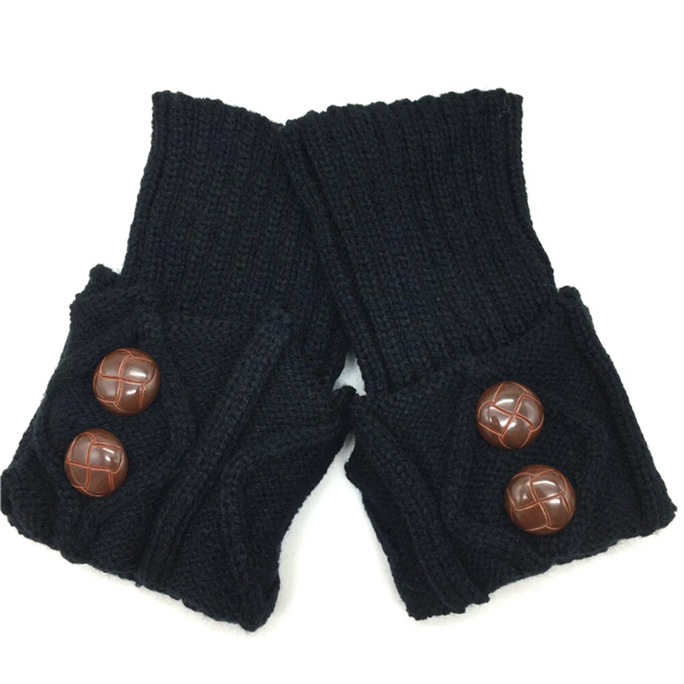 Invierno Calentador de Piernas Cortas Moda Botón Crochet Tejido Bota Calcetines Toppers Puños Foto 2 de 4