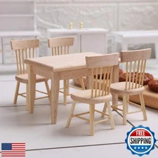 Z MAYABBO Wooden Dollhouse Furniture of Table and Chair, Miniature Dollhouse 