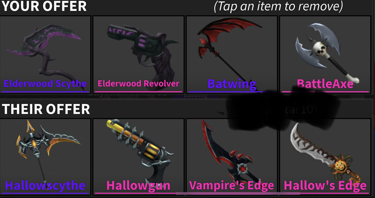 Mm2 Set Bundle 🌙 HALLOWEEN SET ELDERWOOD HALLOWSCYTHE BATWING ALL IN  PICTURE