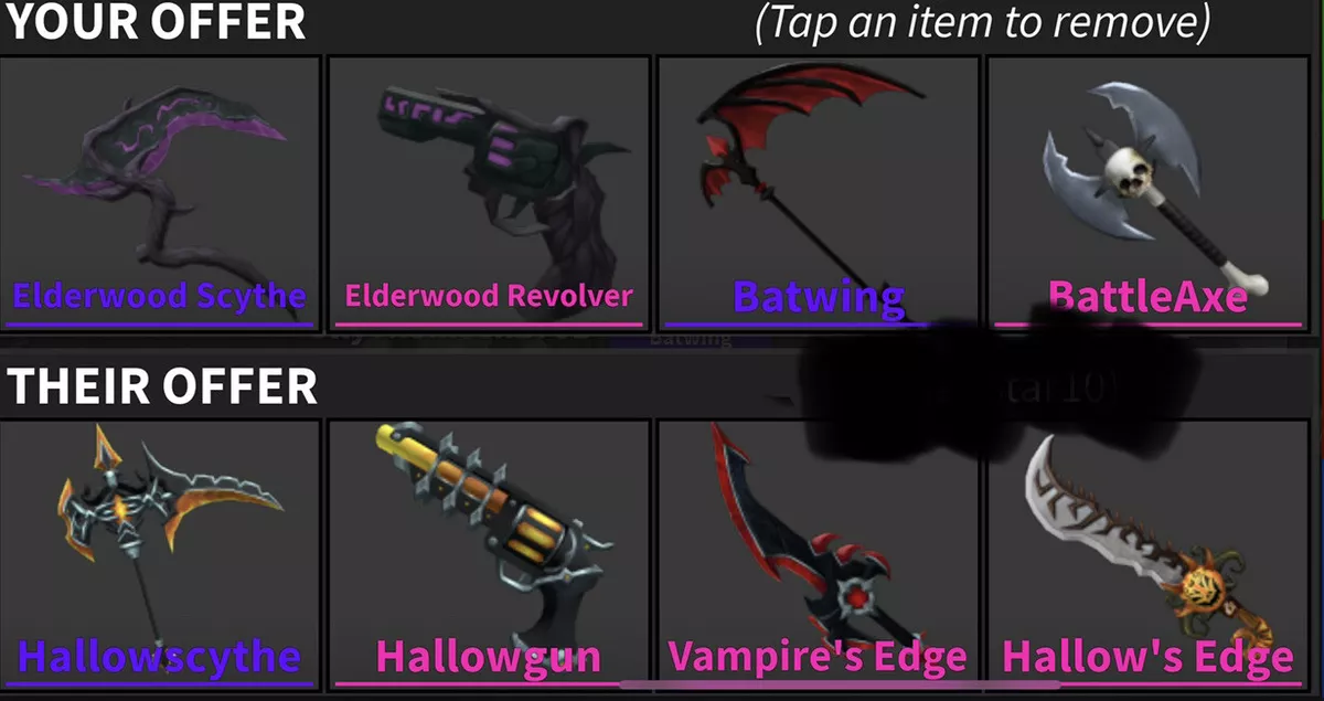 Mm2 Set Bundle 🌙 HALLOWEEN SET ELDERWOOD HALLOWSCYTHE BATWING ALL IN  PICTURE