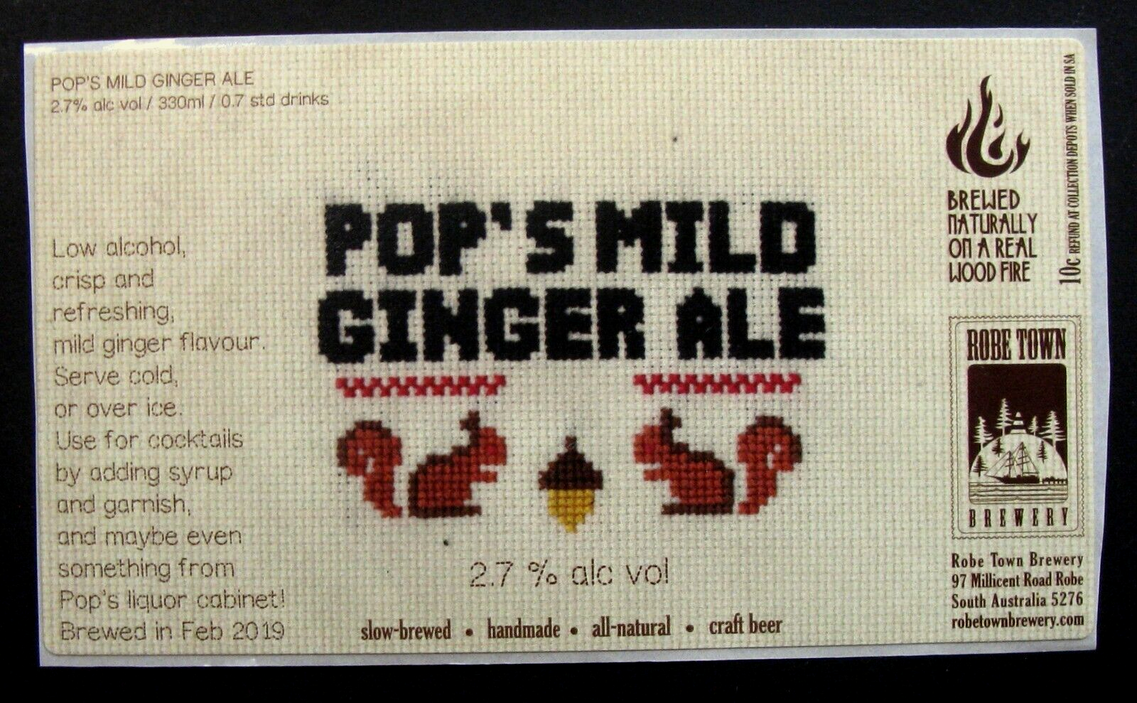 Robe Town Brewery Pops Mild Ginger Ale Beer 330ml Australia-image
