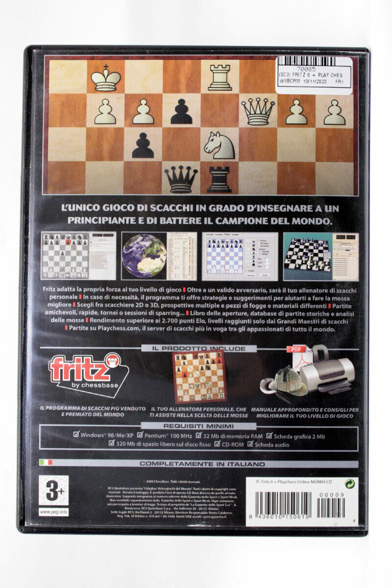 FRITZ 6 + PLAY CHESS ONLINE CHESSBASE PC USATO PAL ITALIANO FR1