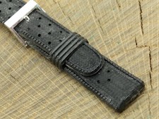 Vintage NOS Unused Men's Black Rubber w Silver Tone Buckle Watch Band 18mm
