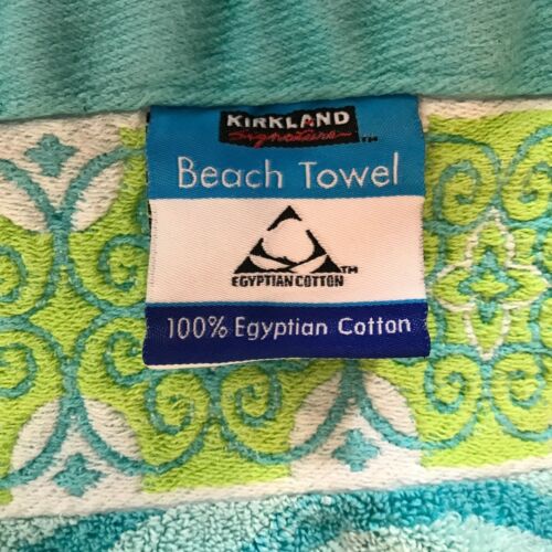 Kirkland Signature Egyptian Cotton Beach Towel Lot of 2 Large Green & Blue Patte - Picture 5 of 8
