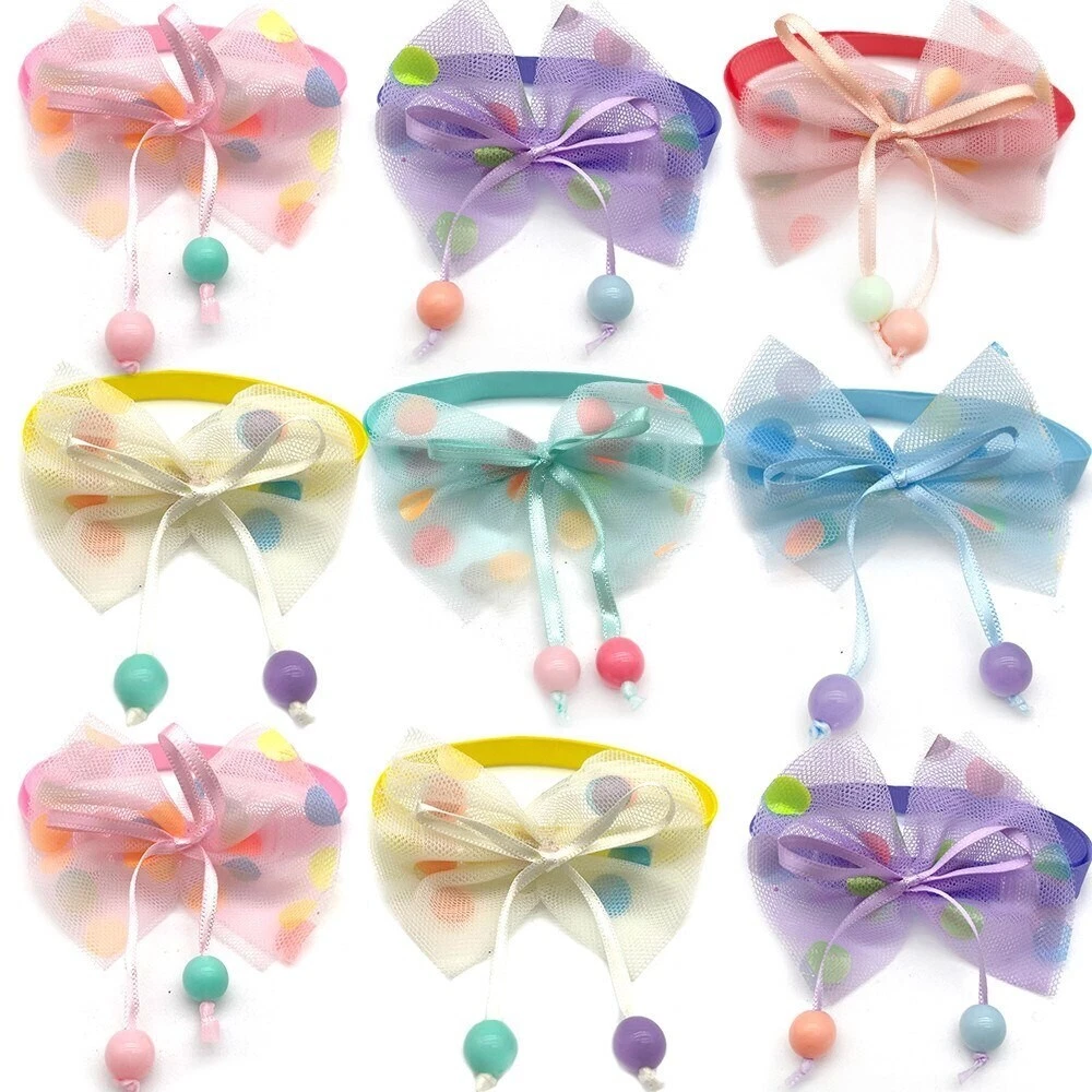 100Pcs Mesh Polka Dot Cat Small Bowtie Collar Dog Pet Grooming Bow Accessories