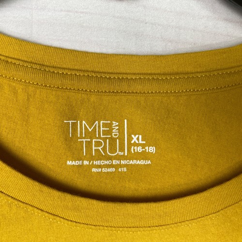 Time And Tru Top Women XL Yellow Long Sleeve T-Shirt Crew Neck Solid Cotton Knit - Bild 3 von 6