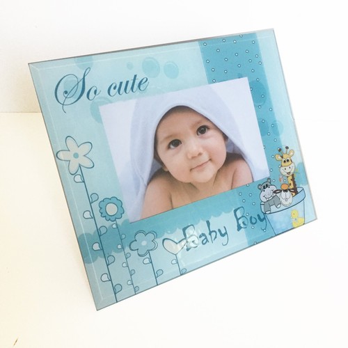 So Cute Blue Baby Boy, So Cute Pink Baby Girl Glass Photo Plaque With Stand gift - Picture 5 of 5