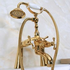 Polished Gold Brass Tub Deck Mount Clawfoot Tub Faucet with Hand Shower